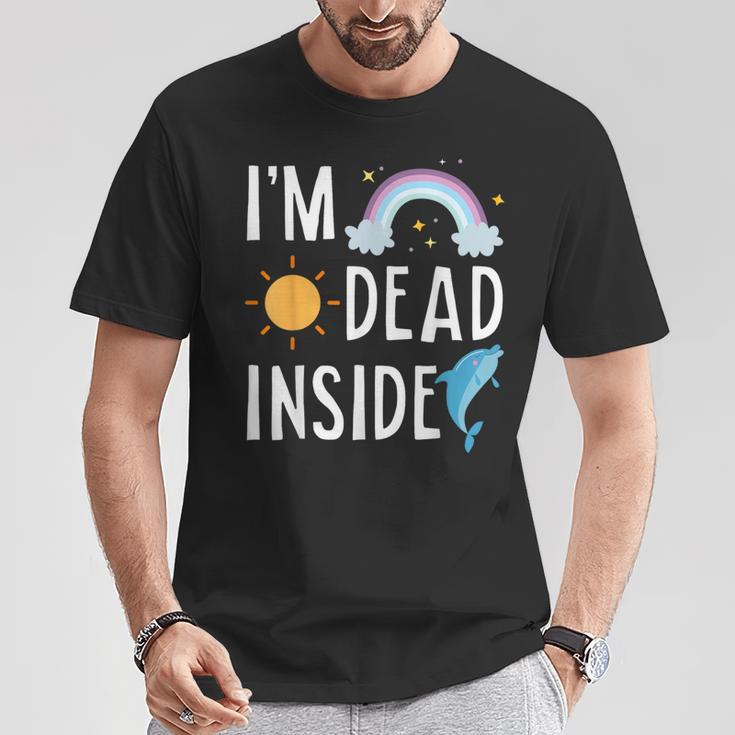 I'm Dead Inside Happy Rainbowunshine Dolphin ファニーtシャツ Tシャツ 面白い贈り物