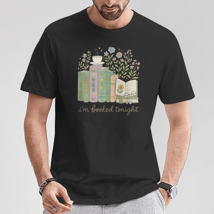 I'm Booked Tonight Cozy Floral Book Lover Graphic T-Shirt Unique Gifts