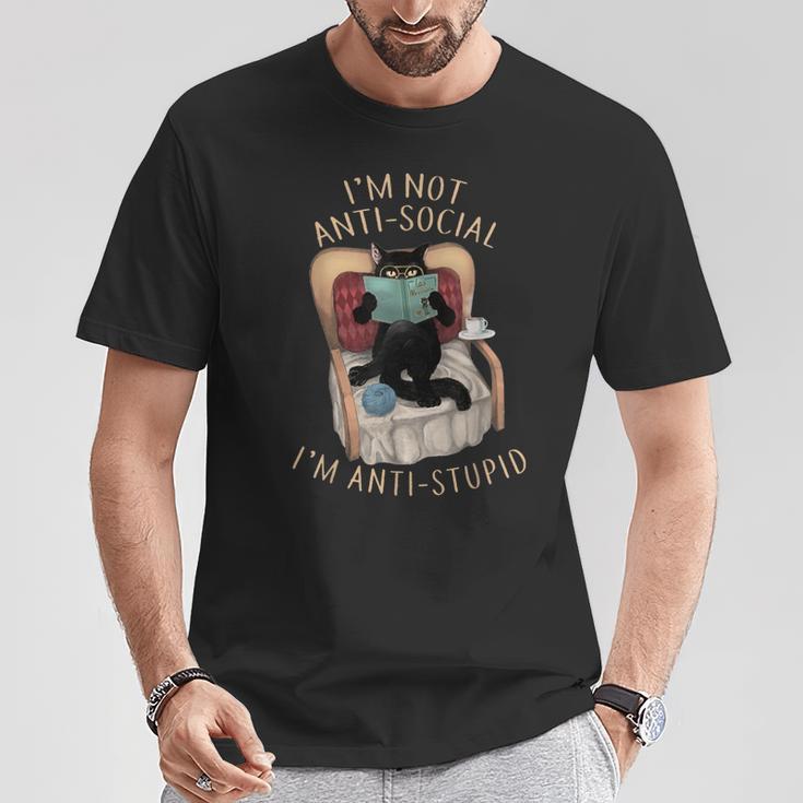 I'm Not Anti-Social I'm Anti-Stupid Cat Read Book Men Women T-Shirt Unique Gifts I'm Not Anti-Social I'm Anti-Stupid Cat Read Book Men Women T-Shirt Unique Gifts