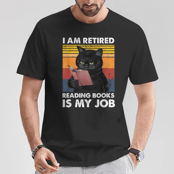 I'm Retired Reading Books Is My Job Cat Reader T-Shirt Unique Gifts