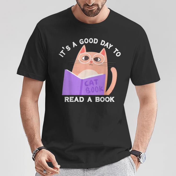 It's a Good Day To Read a Book Cat Kitty Reading Book Men Women Kids T-Shirt Unique Gifts