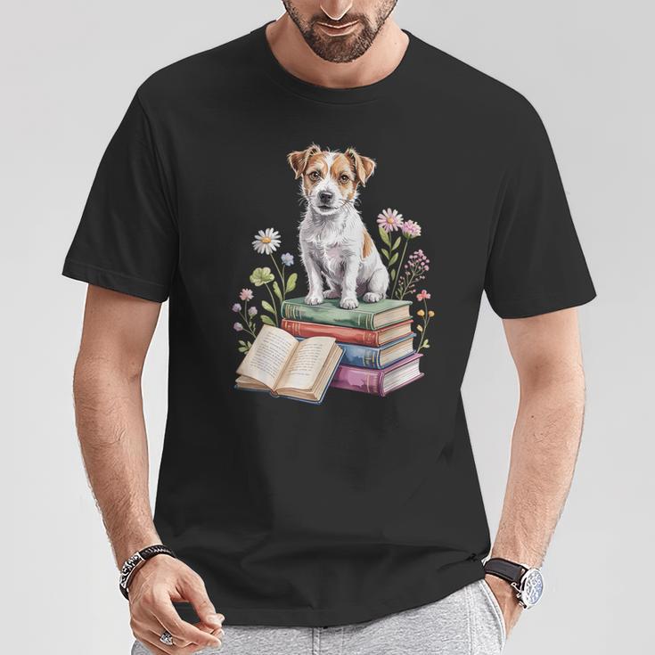Jack Russell Terrier Bookworm Flowers Book Reading Books T-Shirt Unique Gifts