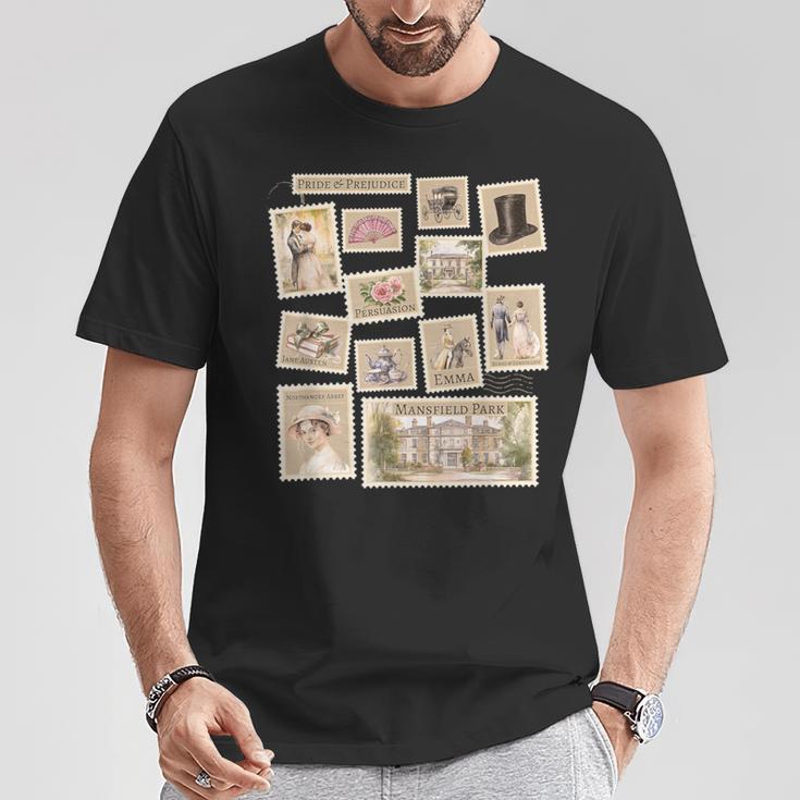 Jane Austen Book Classic Literature Stamp Collage T-Shirt Unique Gifts