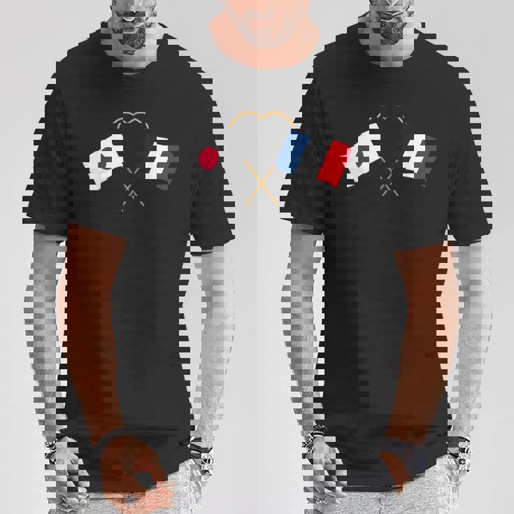 Japanese Flag France Flag フランス遺産 フランスのルーツ 日本の国旗 フランスの国旗 Tシャツ 面白い贈り物