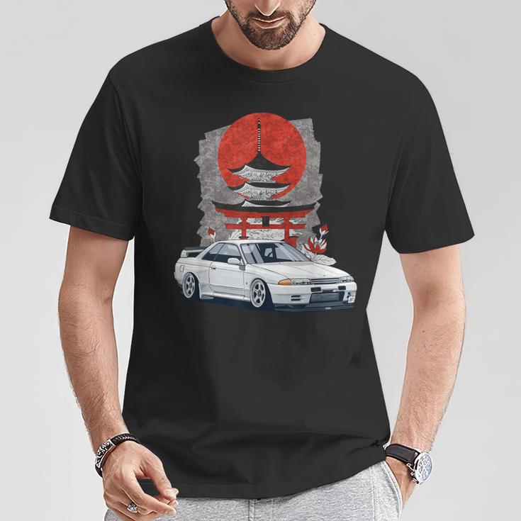 Jdm スカイライン 32 カーチューニング 日本 神社 ドリフト Tシャツ 面白い贈り物