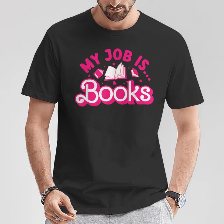 My Job Is Books Pink Retro Book Lovers Women Librarian T-Shirt Unique Gifts