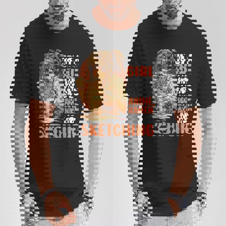 Just A Girl Who Loves Anime Ramen Andketching Anime Manga Tシャツ 面白い贈り物