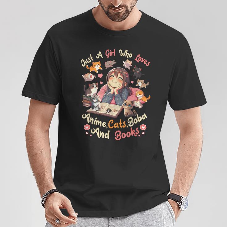 Just Girl Who Loves Anime Cats Boba And Books Bubble Tea T-Shirt Unique Gifts