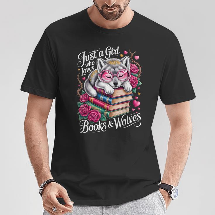Just A Girl Who Loves Books And Wolves Cute Reading Nerd T-Shirt Unique Gifts
