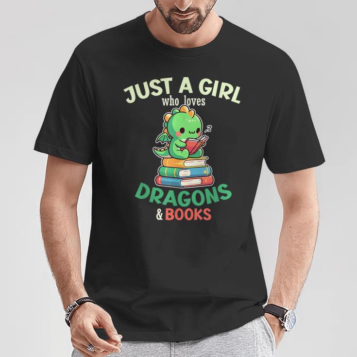Just a Girl Who Loves Dragons & Books Book Lover Kids Nerd T-Shirt Unique Gifts