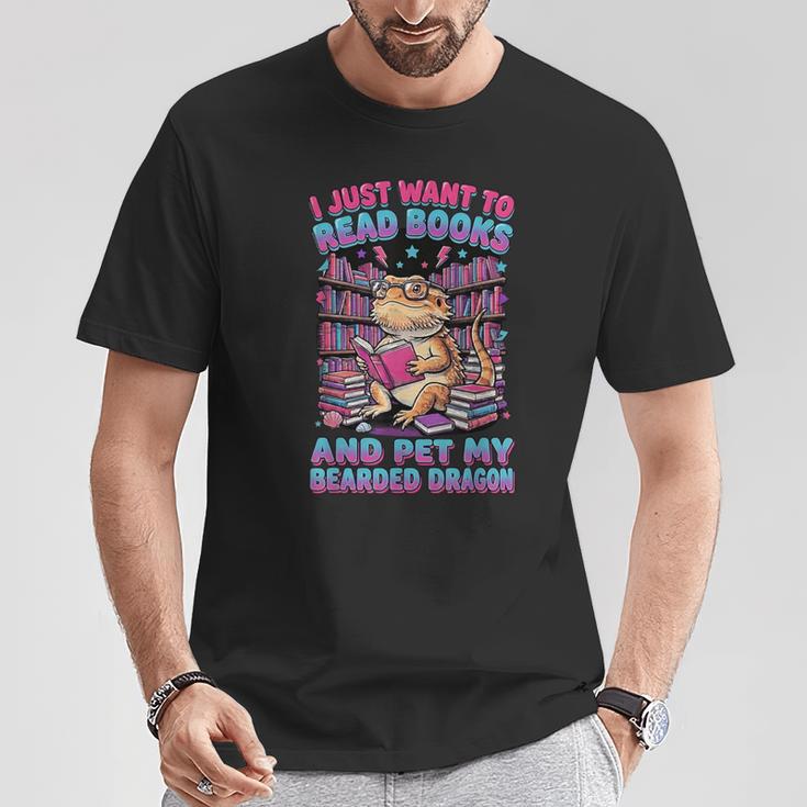 I Just Want To Read Books And Pet My Bearded Dragon Reptile T-Shirt Unique Gifts