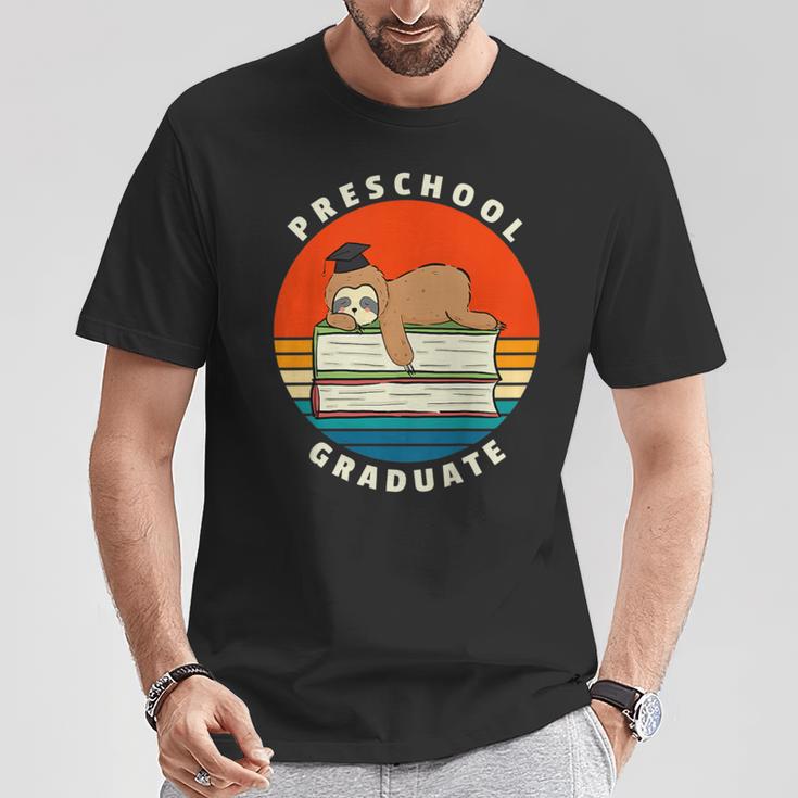 Kids Preschool Graduate Sloth Graduation Cap Sleeping On Books T-Shirt Unique Gifts