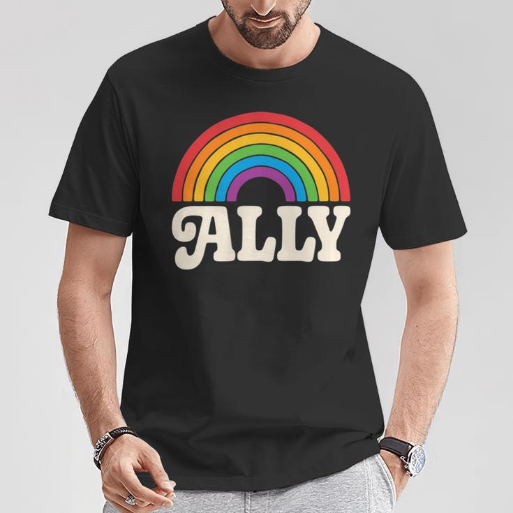 Lgbtq Ally Pocket Retrointage Gay Pride Lgbt Rainbow Flag Tシャツ 面白い贈り物