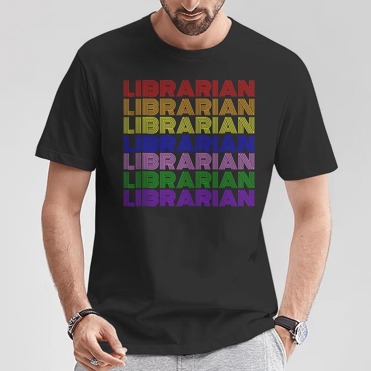 LGBTQ Pride Librarian Library Worker Reading Books Book Fan T-Shirt Unique Gifts