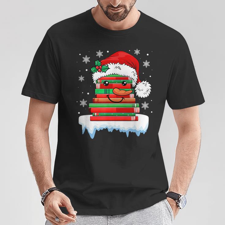 Librarian Book Santa Hat Reader Snow Pajamas Christmas T-Shirt Unique Gifts