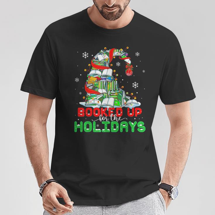Librarian Booked Up For The Holidays Books Christmas Tree T-Shirt Unique Gifts