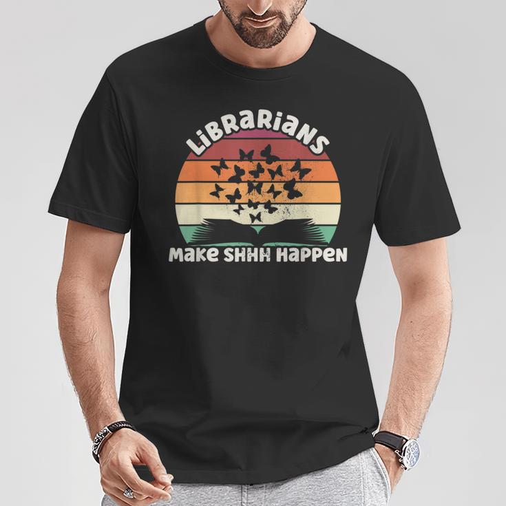 Librarians Make Shhh Happen Open Book Librarian T-Shirt Unique Gifts