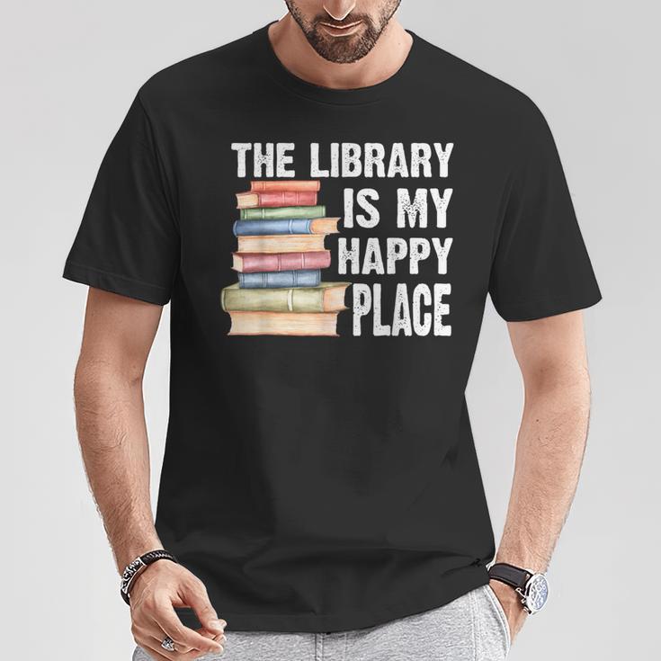 The Library Is My Happy Place Book Lover Tshirt T-Shirt Unique Gifts
