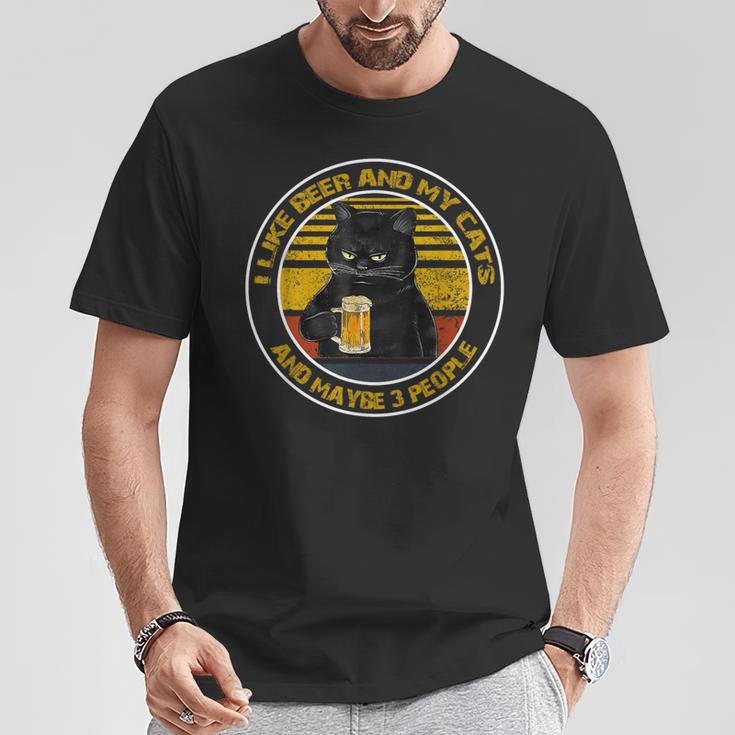 I Like Beer My Cat And Maybe 3人用 デイキャット Tシャツ 面白い贈り物