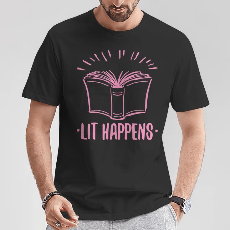 Lit Happens Book Reading Literary English Teacher Librarian T-Shirt Unique Gifts