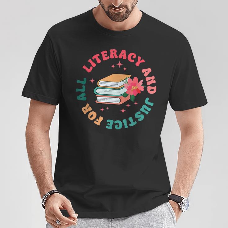Literacy And Justice For All Groovy Reading Book Lover T-Shirt Unique Gifts