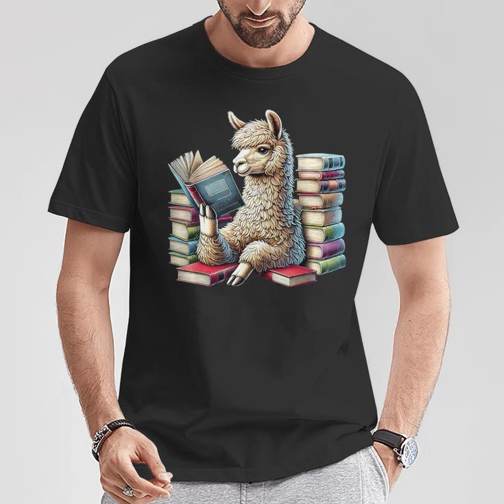 Llama Reading Book Reader Bookworm Alpaca Lover T-Shirt Unique Gifts
