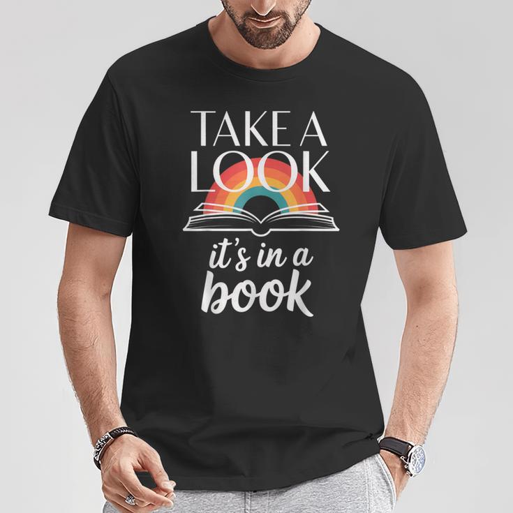 Take A Look Its In A Book Retro Reading Bookworm Librarian T-Shirt Unique Gifts