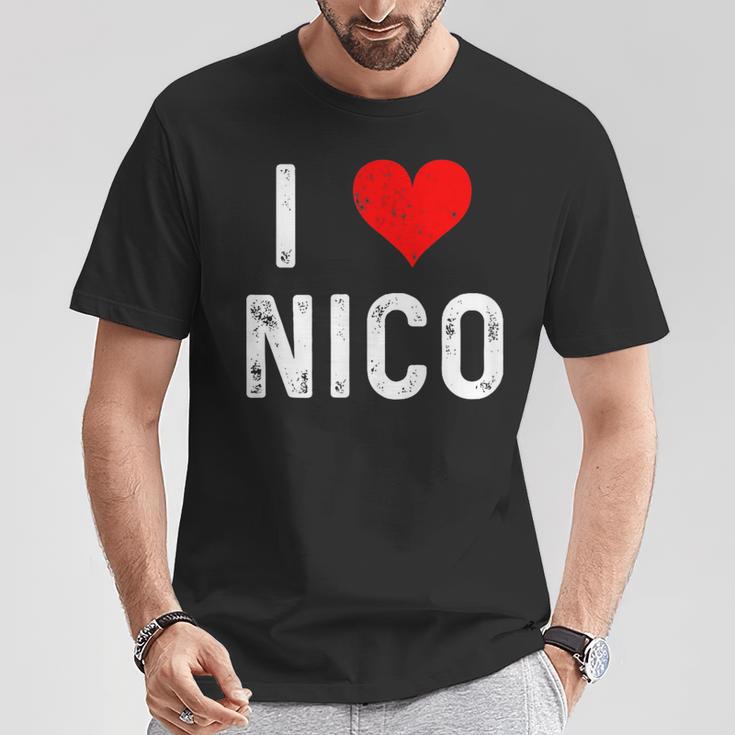 I Love Nico ハート アンティーク調 Tシャツ 面白い贈り物