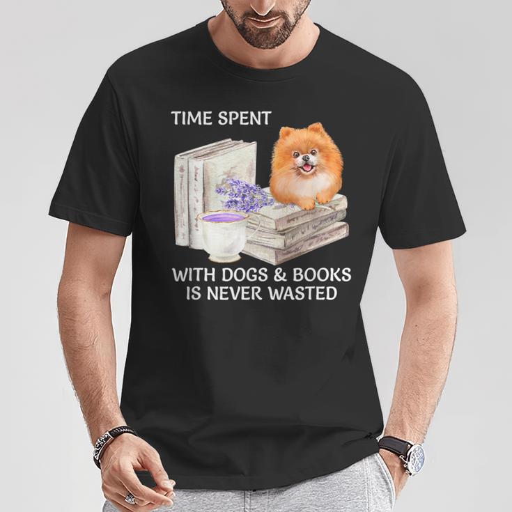 Love Reading Books And Pomeranian Dog Watercolor Art T-Shirt Unique Gifts