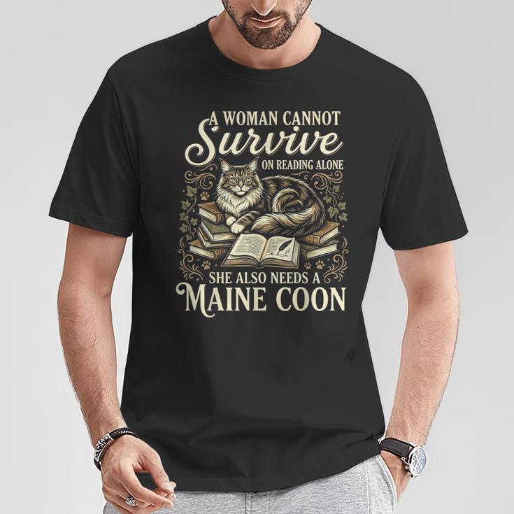 Maine Coon Mom Book Lover Reading Cat Bookworm T-Shirt Unique Gifts