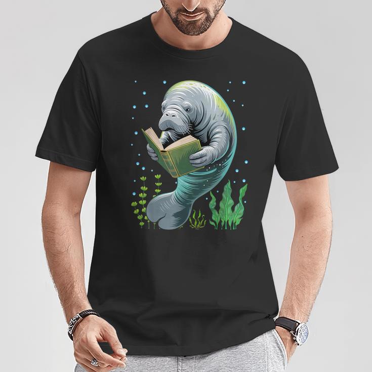 Manatee Reading Book Matching Bookworm Librarian Books Lover T-Shirt Unique Gifts