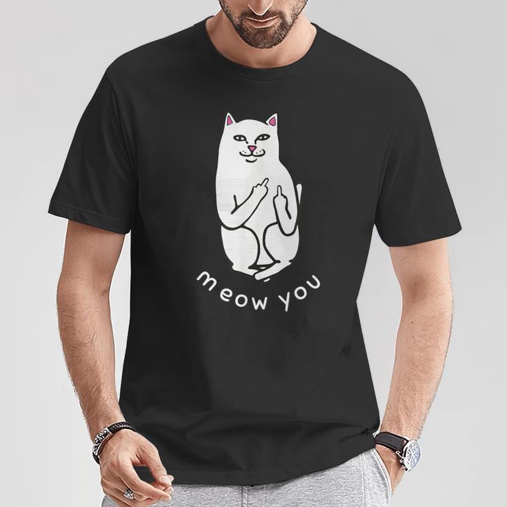 Meow You Cat Moody Cat 中指 猫好き Tシャツ 面白い贈り物