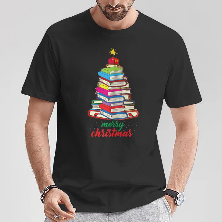 Merry Christmas Tree Book Reading Librarian T-Shirt Unique Gifts