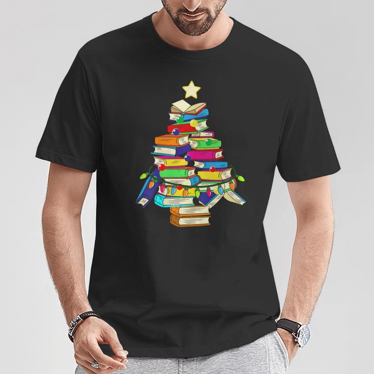 Merry Christmas Tree Reading Books Nerd T-Shirt Unique Gifts