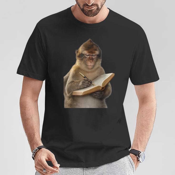 Monkey Reading Book Writing Journal Book Lover Writer T-Shirt Unique Gifts