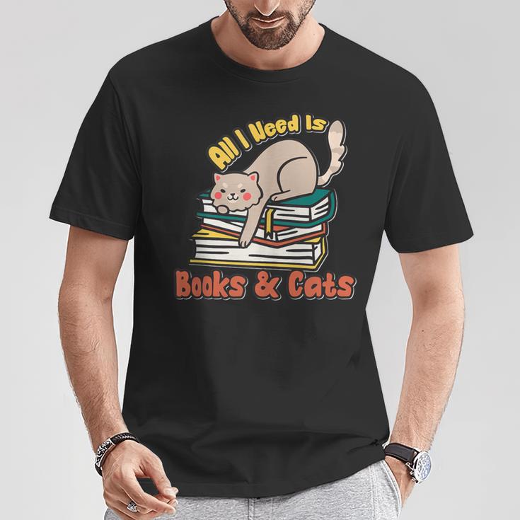 All I Need Is Books And Cats Book Lover Cat Lover T-Shirt Unique Gifts