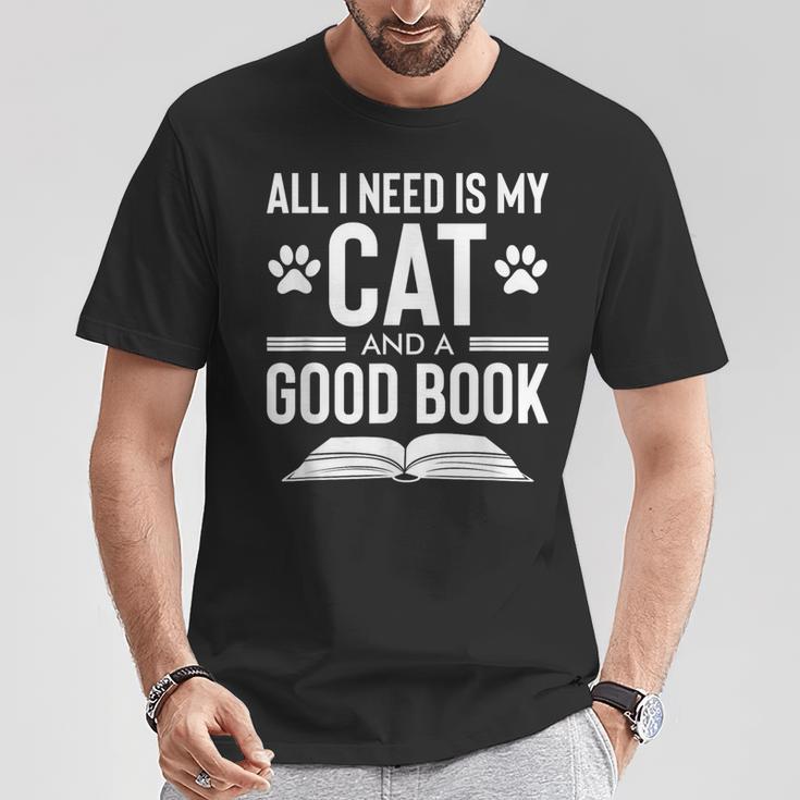 All I Need Is My Cat And a Good Book Cat Lover T-Shirt Unique Gifts