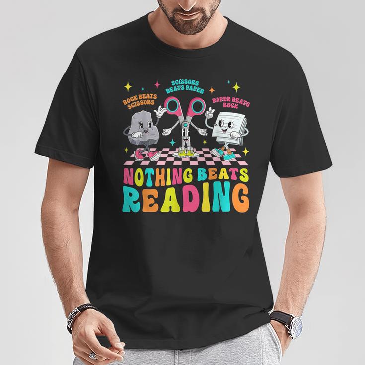 Nothing Beats Reading Cute Rock Paper Scissors Book Lover T-Shirt Unique Gifts