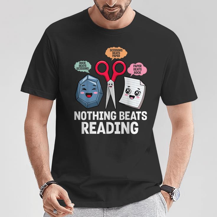 Nothing Beats Reading Rock Paper Scissors Book Lover T-Shirt Unique Gifts