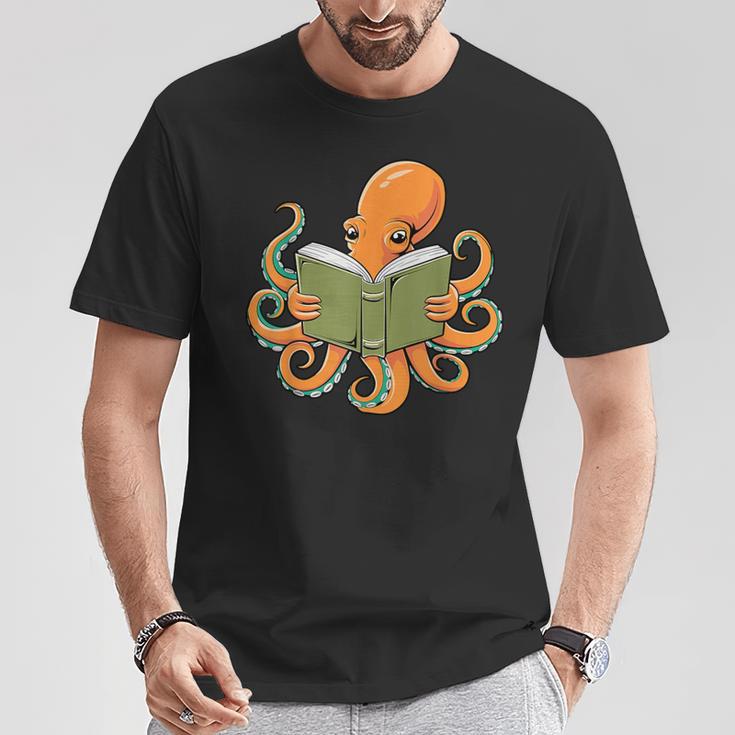 Octopus Reading Book Bookworm Librarian Women Men Kids T-Shirt Unique Gifts