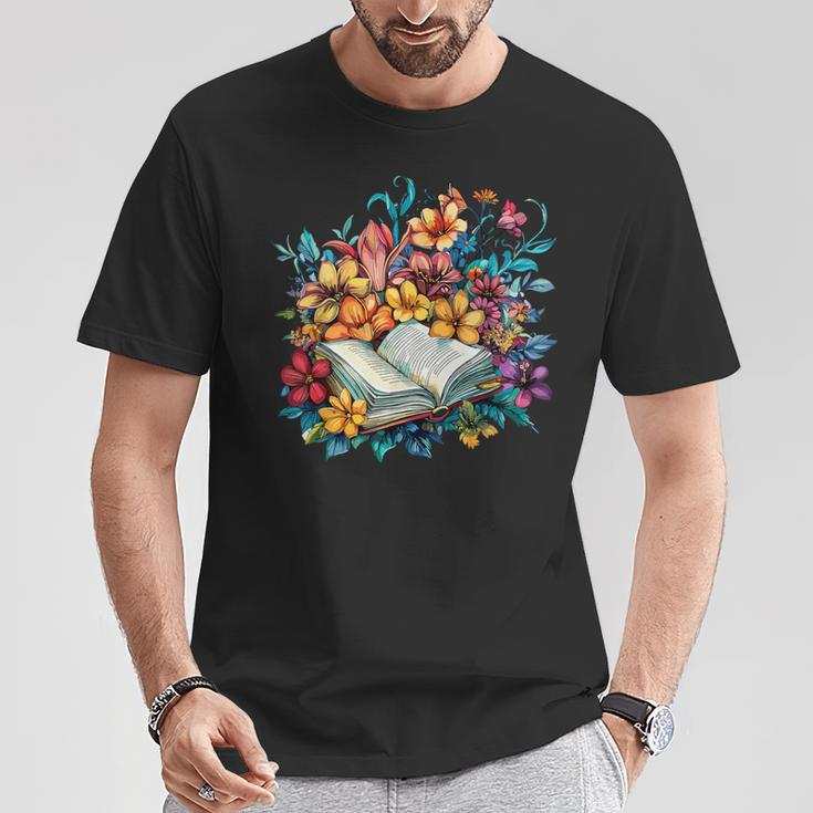 Open Book With Colorful Floral Reading Magic T-Shirt Unique Gifts
