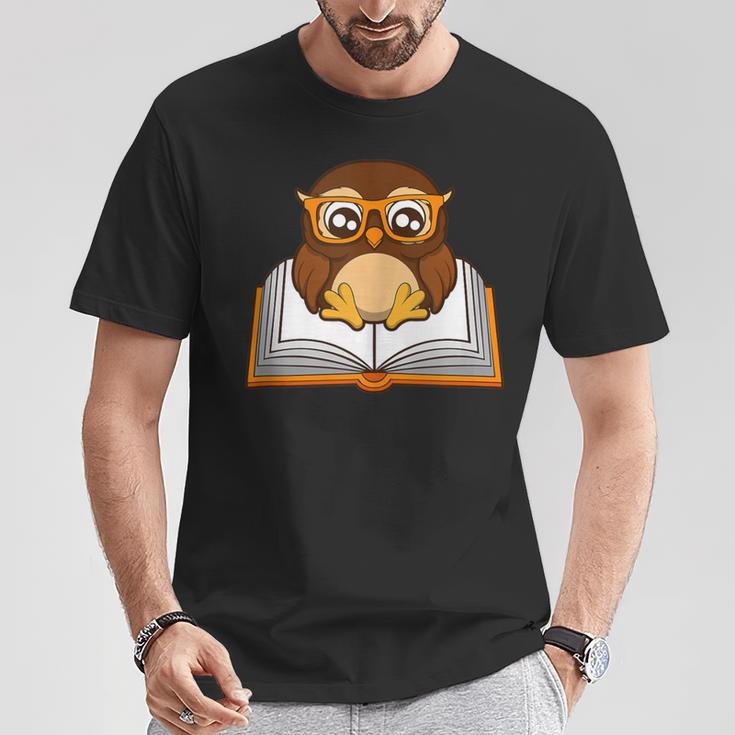 Owl Book Literature Book Reading T-Shirt Unique Gifts