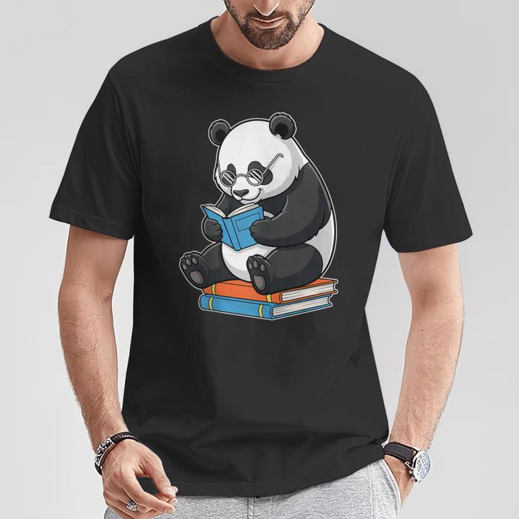 Panda With Glasses Reading Book Librarian Panda T-Shirt Unique Gifts