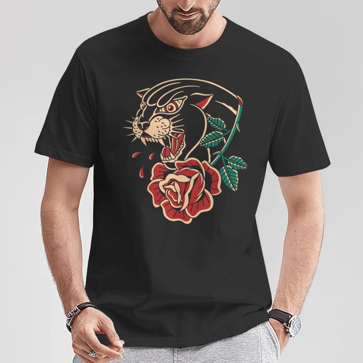Panther Rose アメリカントラディショナルタトゥーインク オールドスクール Tシャツ 面白い贈り物