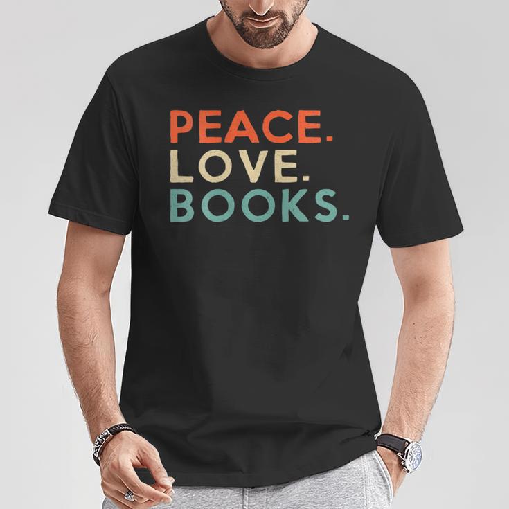 Peace Love Books Book Lover Reading Read Tee T-Shirt Unique Gifts