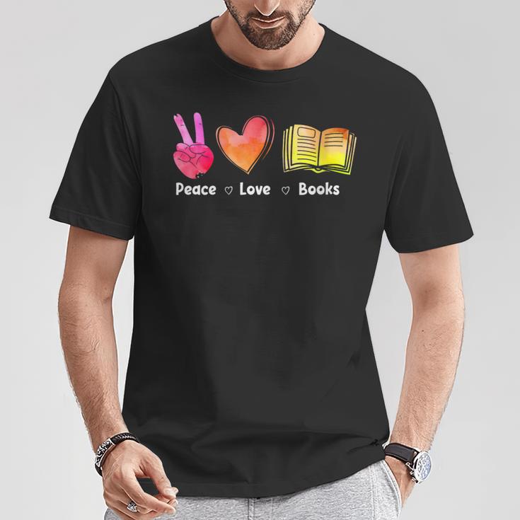 Peace Love Books Reader Librarian Library Book T-Shirt Unique Gifts