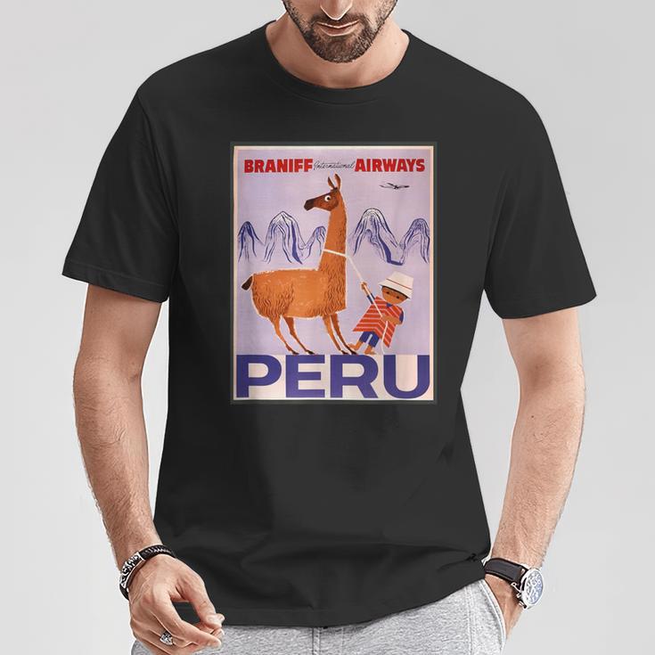 Peru レトロ ヴィンテージ 航空会社 トラベルポスター Tシャツ 面白い贈り物