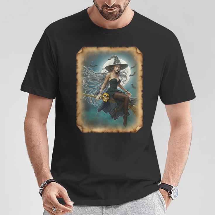 Pinup Girl 男性用 セクシーなハロウィーンの魔女 Tシャツ 面白い贈り物