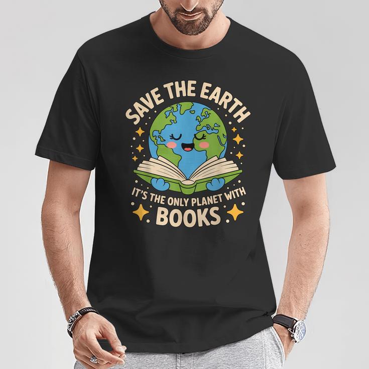 Planet With Books Reader Reading Environmentalist Earth Day T-Shirt Unique Gifts