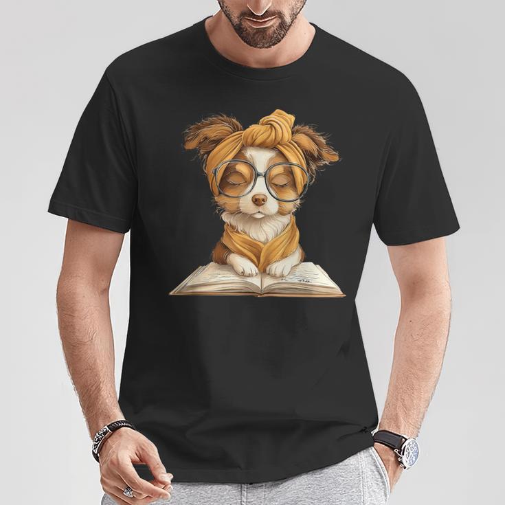 Puppy Open Book Reading Dog Lover Graphic Portrait Round T-Shirt Unique Gifts